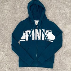 Pink Victoria Secret Graphic Zip Up Hoodie Size Small